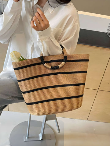 Spacious Circular Vintage Woven Summer Versatile Shoulder Tote Beach Purse