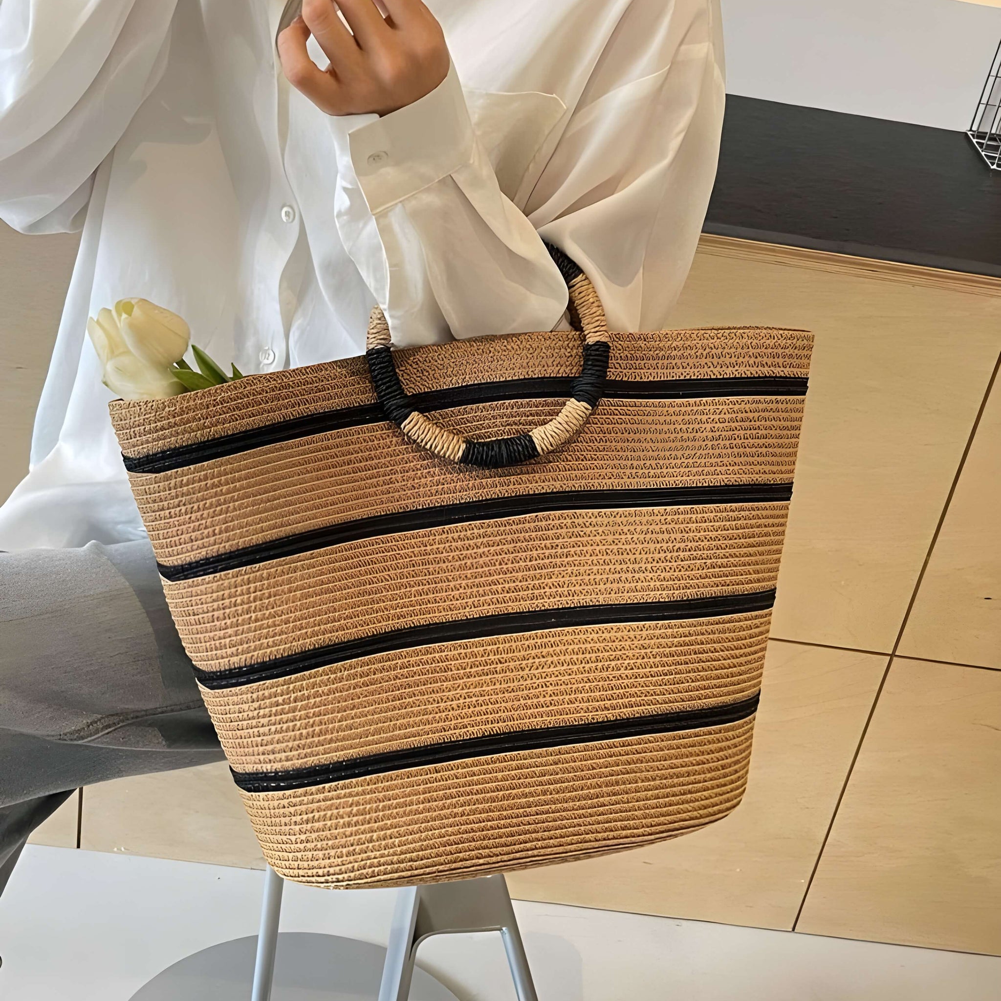 Spacious Circular Vintage Woven Summer Versatile Shoulder Tote Beach Purse