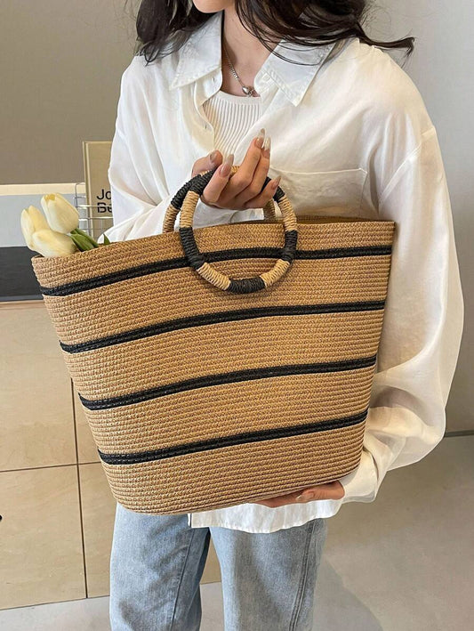 Spacious Circular Vintage Woven Summer Versatile Shoulder Tote Beach Purse